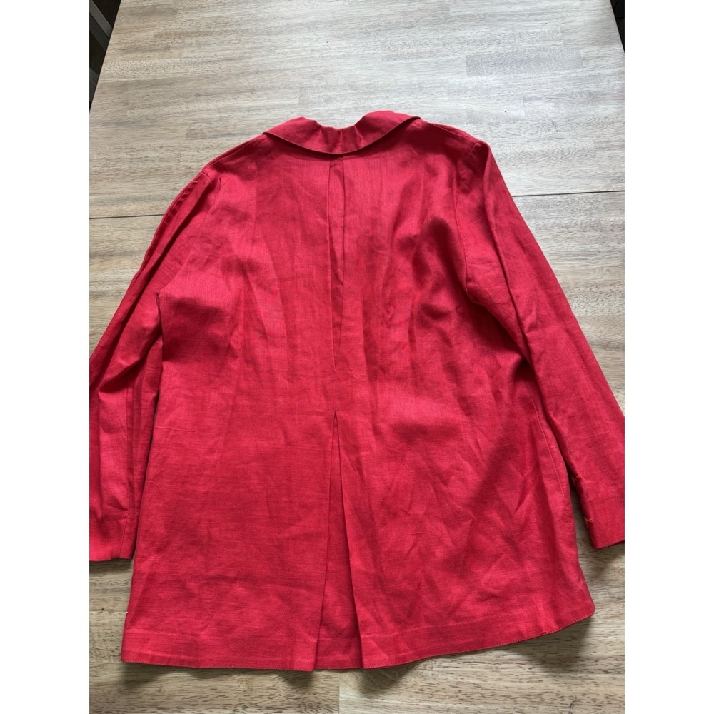 Red Linen Jacket Nautical Blazer Retro 80s Long Beach Coastal Loose Fit Medium - Picture 4 of 5
